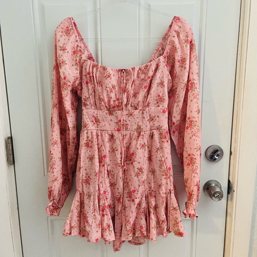 trixxi pretty pink floral print long sleeve romper size large